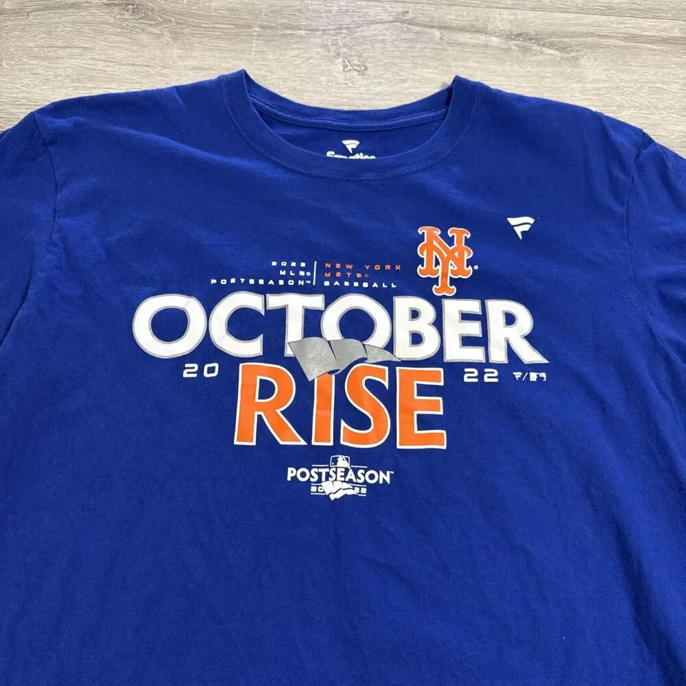 New York Mets Shirt 2022 Postseason October Rise MLB Blue Men's Large Tee